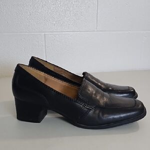Black Supple Leather Square Toe Women's Loafers Pumps Shoes Padded Insole